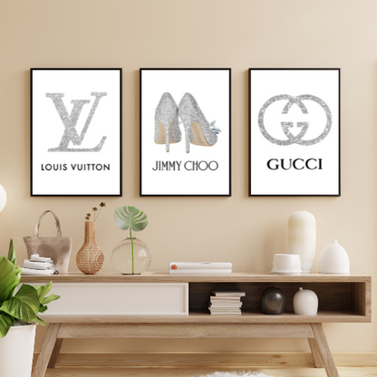 Set of 3 Fashion Designer Prints Gucci Louis Vuitton Jimmy Choo  A5 A4 A3