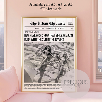 Barbie News Paper Wall Art Poster / Preppy Trendy Retro Colourful Wall Art Tween