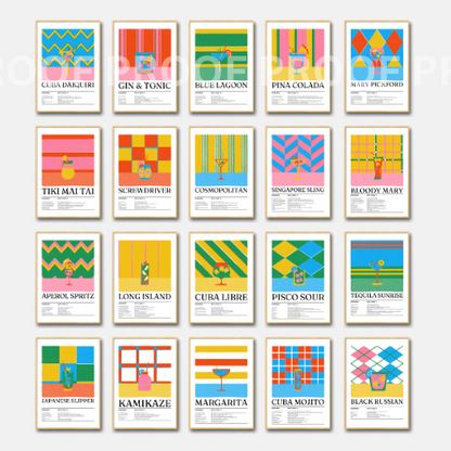 Colourful Cocktail Preppy Prints Poster / Vintage Retro Prints
