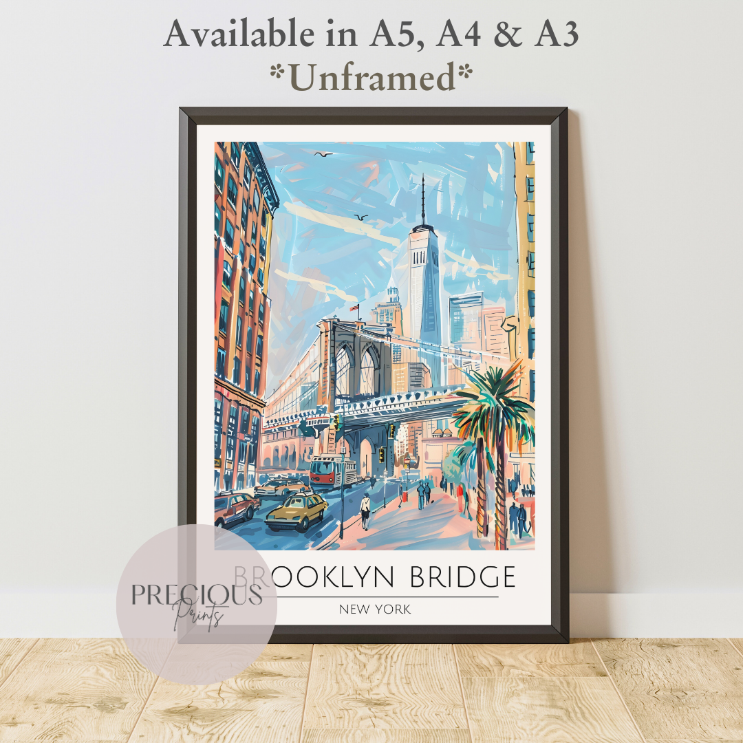 New York - Brooklyn Bridge Travel Print Poster- Travel Poster - Vintage Wall Art