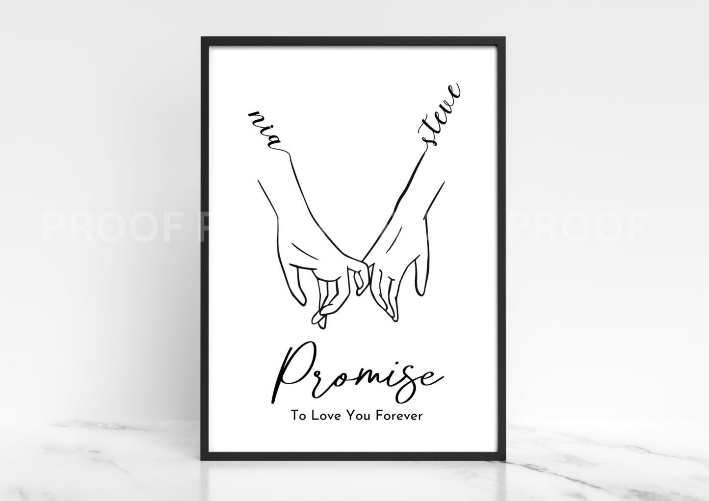 Pinky Promise Personalised Valentine Anniversary Gift Hand Line Art A5 A4 A3