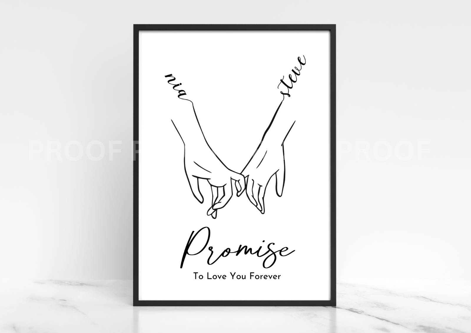 Pinky Promise Personalised Valentine Anniversary Gift Hand Line Art A5 A4 A3