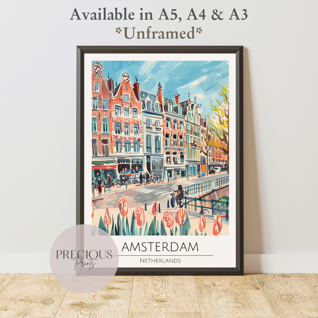 Amsterdam - Netherlands Print Poster- Travel Poster - Vintage Wall Art