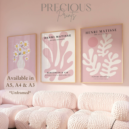 Set of 3 Pink Matisse Floral Pretty Prints Art Gallery Decor