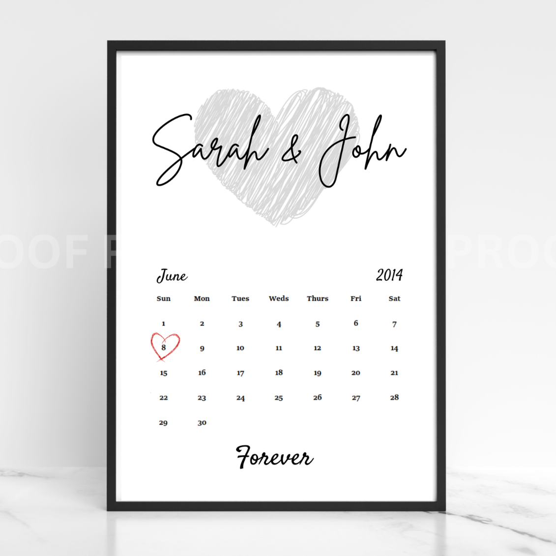 Personalised Valentine Anniversary Gift Calendar Art day we met print A5 A4 A3
