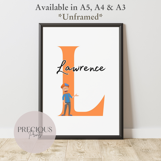 Childrens Personalised Print Blippi Personalised Print Nursery Bedroom A5 A4 A3