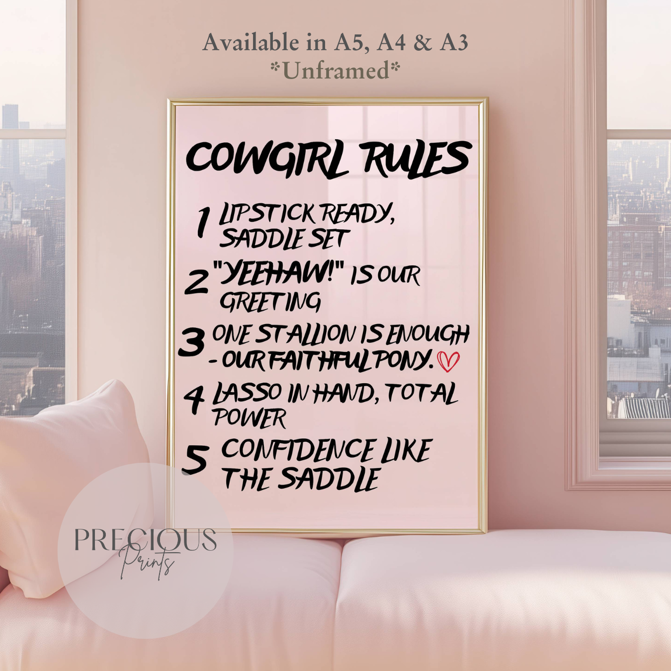 Preppy Cowgirl Rules Poster / Trendy Wall Art / Pink Girly Art print / A5 A4 A3