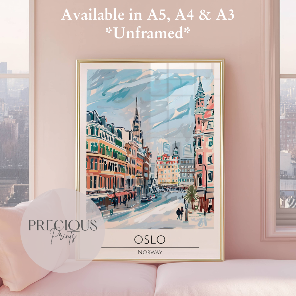 Norway - Oslo Travel Print Poster / Vintage Wall Art / A5 A4 A3