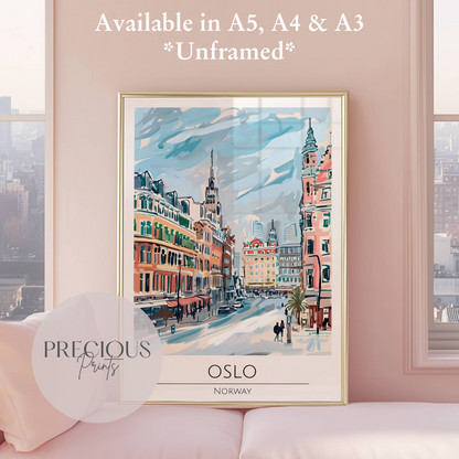 Norway - Oslo Travel Print Poster / Vintage Wall Art / A5 A4 A3
