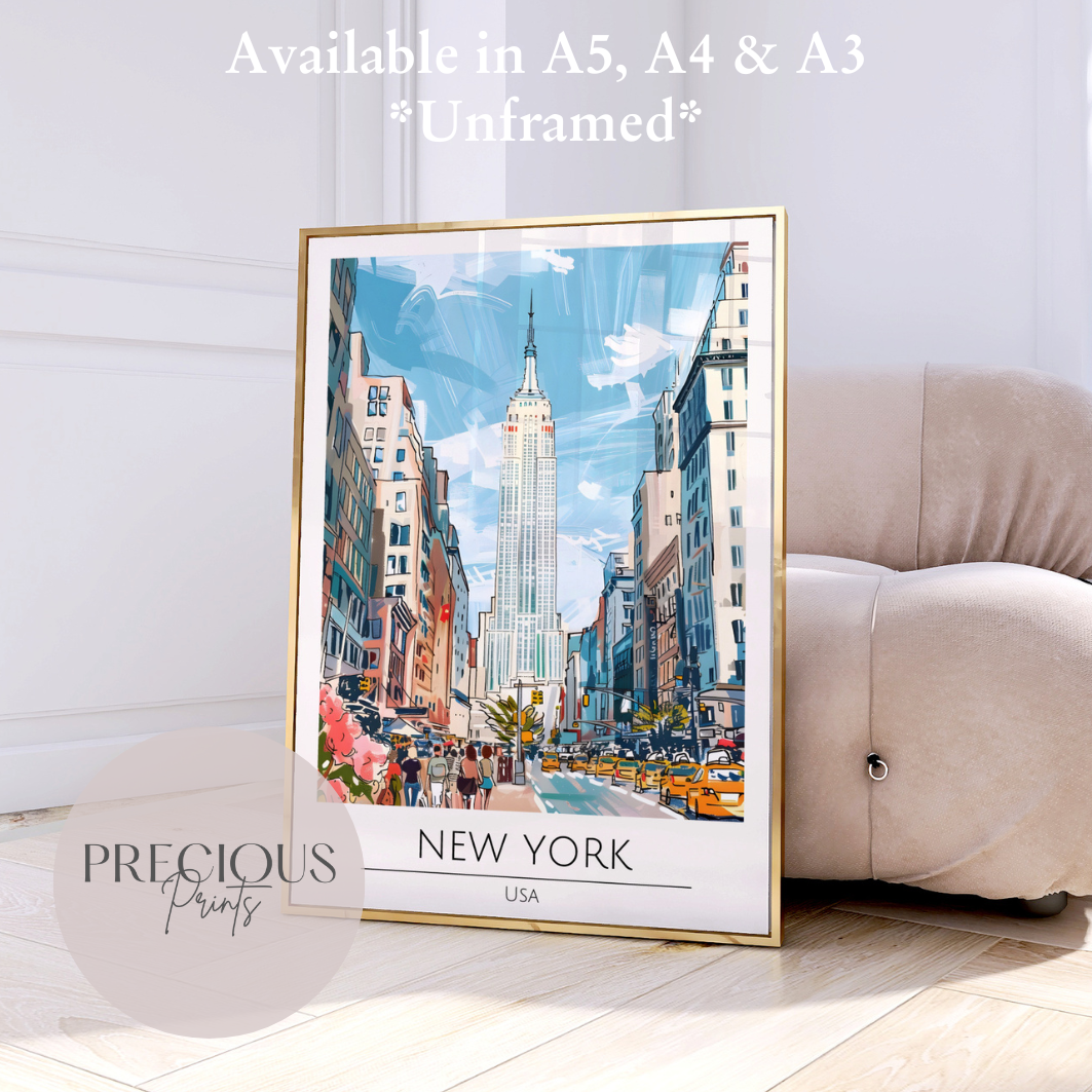 New York Print Poster- USA Travel Poster - Vintage Wall Art - Free Delivery