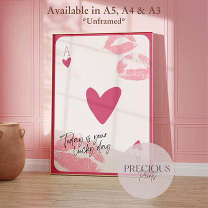 Preppy Ace of Hearts Print / Trendy Retro Wall Art / Lucky Wall Art Print Poster