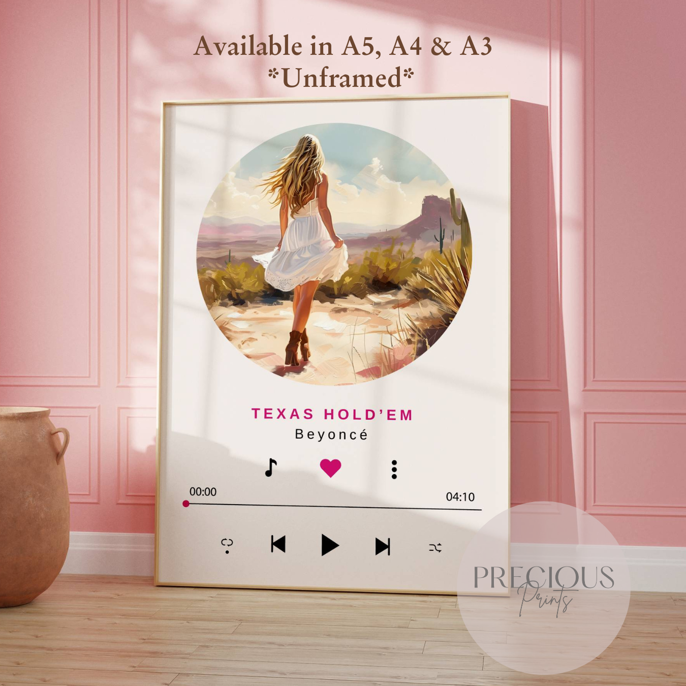 Beyonce Texas Hold'em Poster / Cowgirl Preppy Pink Poster Print / A5 A4 A3