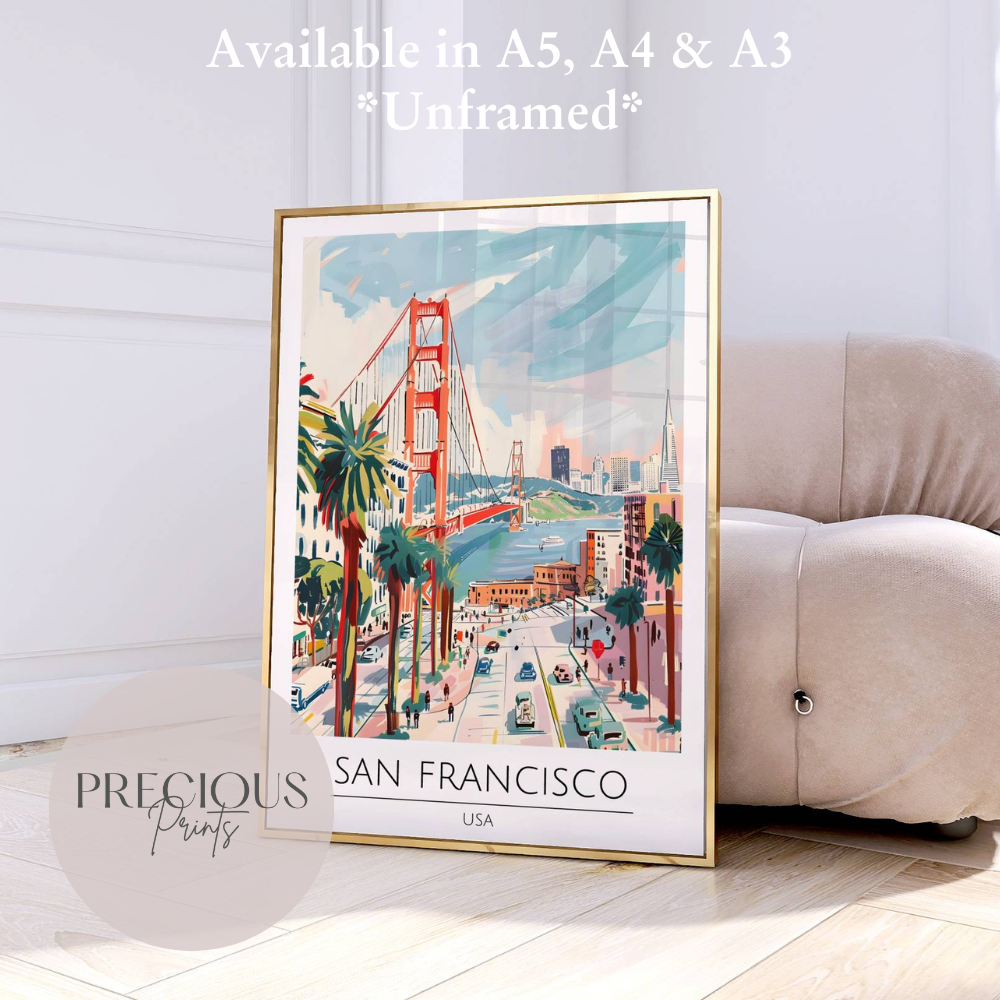 USA, San Fransisco Travel Print Poster / Vintage Wall Art / A5 A4 A3
