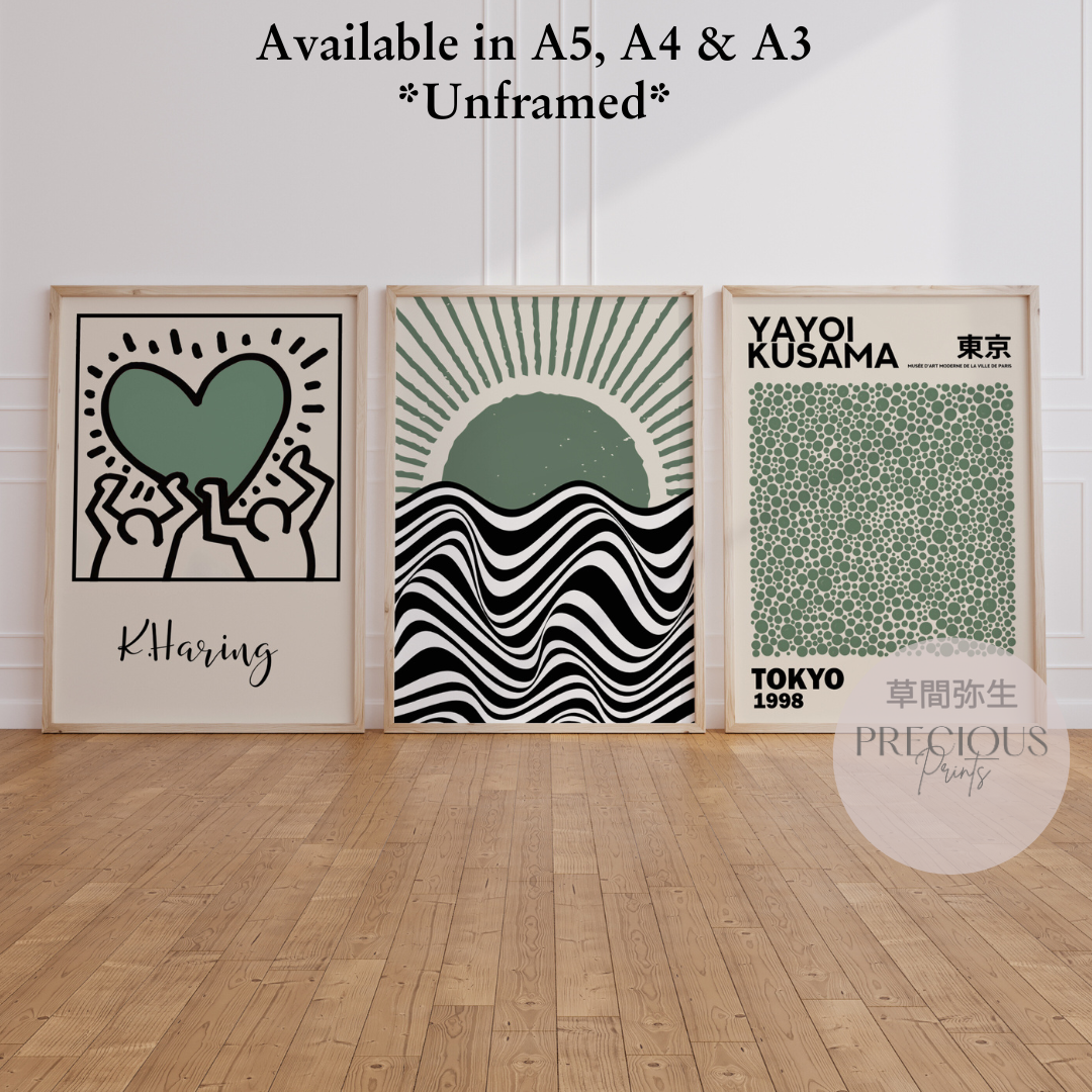 Set of 3  Kusama Bauhaus Prints A5 A4 A3 Art Exhibition Sage Green