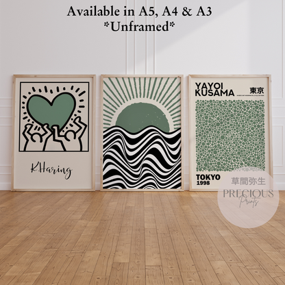 Set of 3  Kusama Bauhaus Prints A5 A4 A3 Art Exhibition Sage Green