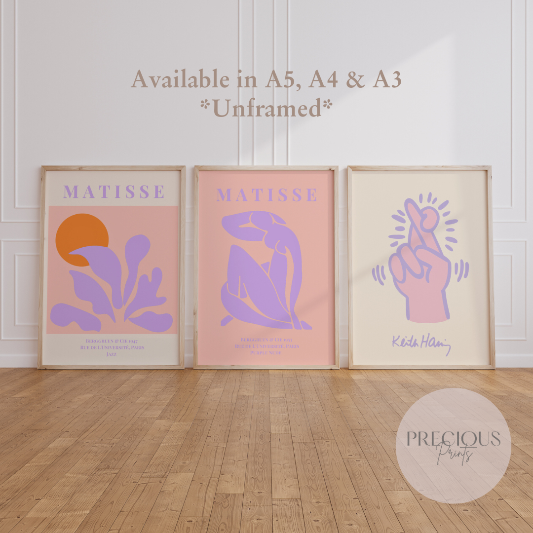 Set of 3 Pink Lilac Matisse Prints A5 A4 A3 Art Poster Exhibition Art Prints