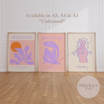 Set of 3 Pink Lilac Matisse Prints A5 A4 A3 Art Poster Exhibition Art Prints