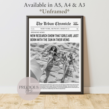 Barbie News Paper Wall Art Poster / Preppy Trendy Retro Colourful Wall Art Tween