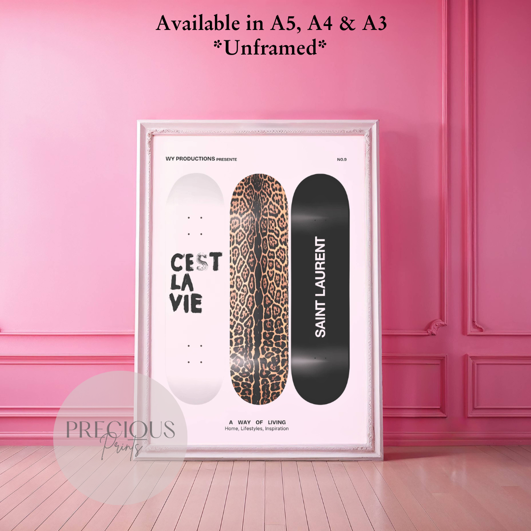Leopard Cheetah Skateboard Print Luxury Poster Preppy A5 A4 A3 Designer Wall Art