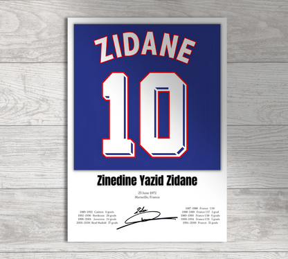 Zinedine Yazid Zidane Football Stats Print / Football Poster Football Gift
