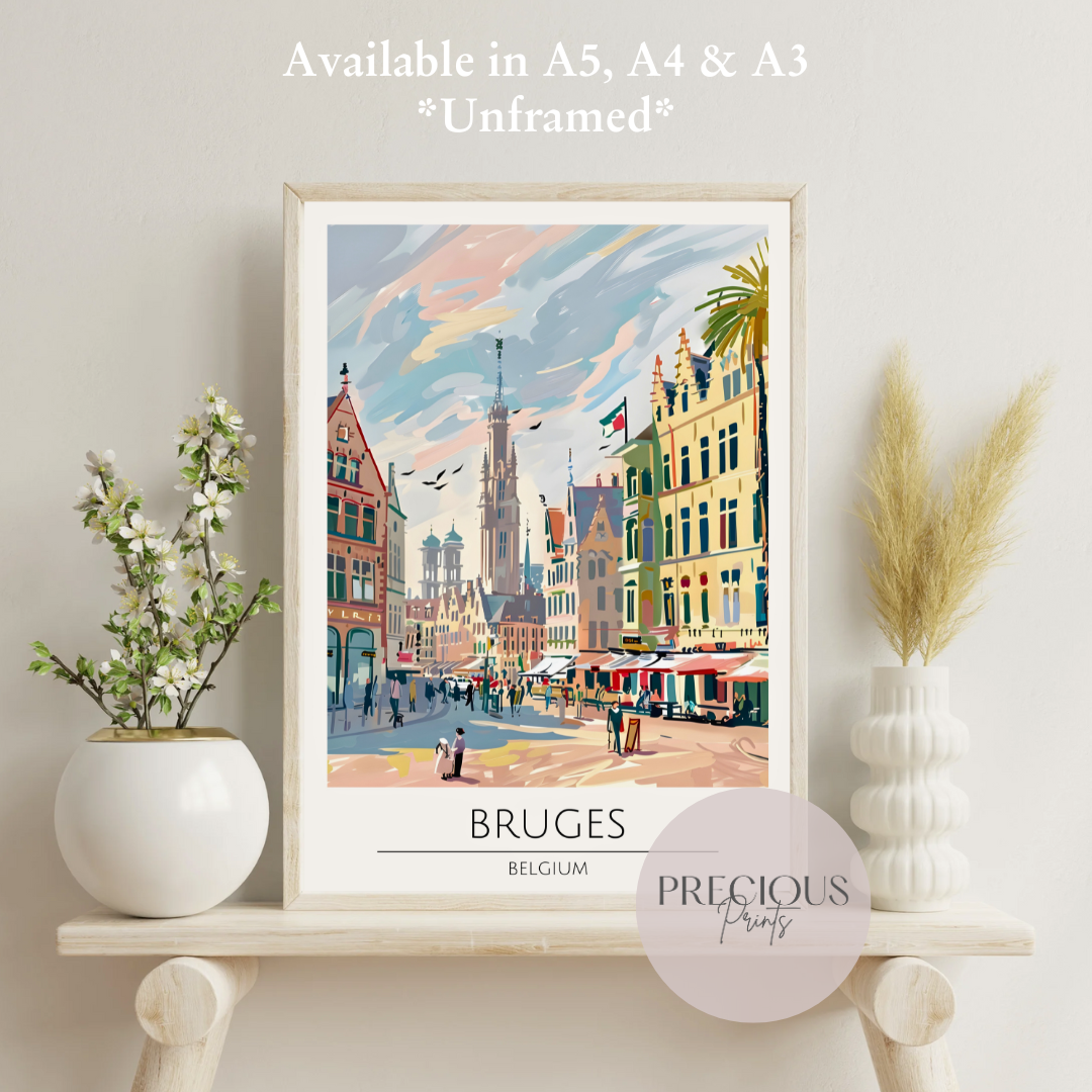 Belguim, Bruges Travel Print Poster / Vintage Wall Art / A5 A4 A3 / Unframed