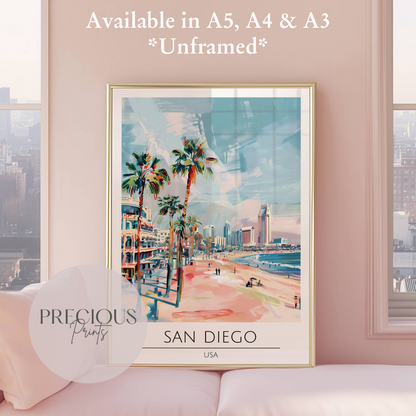 USA, San Diego Travel Print Poster / Vintage Wall Art / A5 A4 A3
