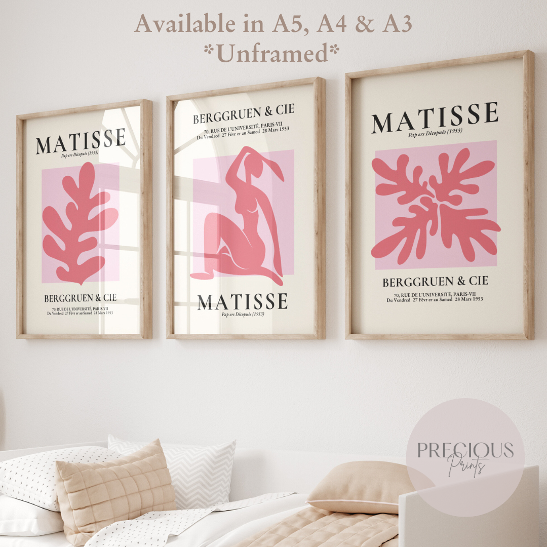 Set of 3 Pink Matisse Prints A5 A4 A3 Wall Art Gallery Decor