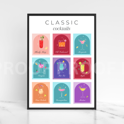 COLOURFUL RETRO COCKTAIL ART POSTER A5 A4 A3 BAR KITCHEN POSTER