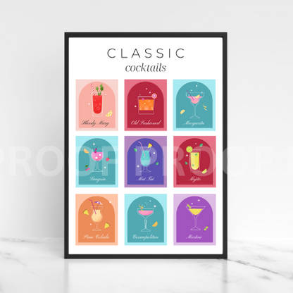 COLOURFUL RETRO COCKTAIL ART POSTER A5 A4 A3 BAR KITCHEN POSTER