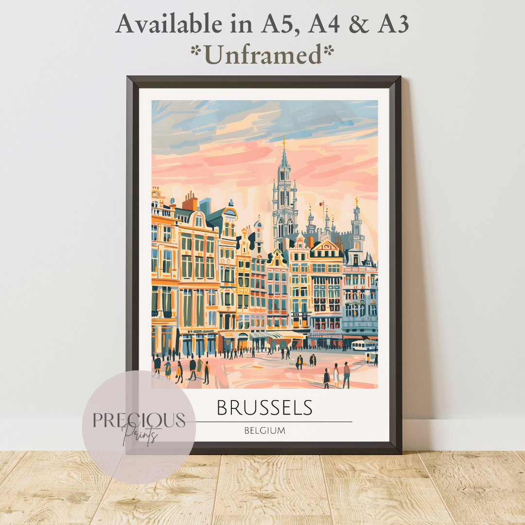 Belgium - Brussels Travel Print Poster / Vintage Wall Art / Giclee A5 A4 A3