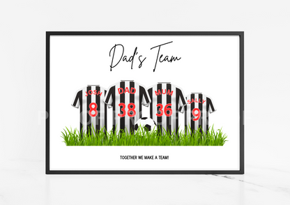 Personalised Football Family Print / Newcastle United Family Print A5 A4 A3