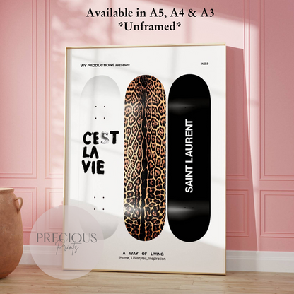 Leopard Cheetah Skateboard Print Luxury Poster Preppy A5 A4 A3 Designer Wall Art