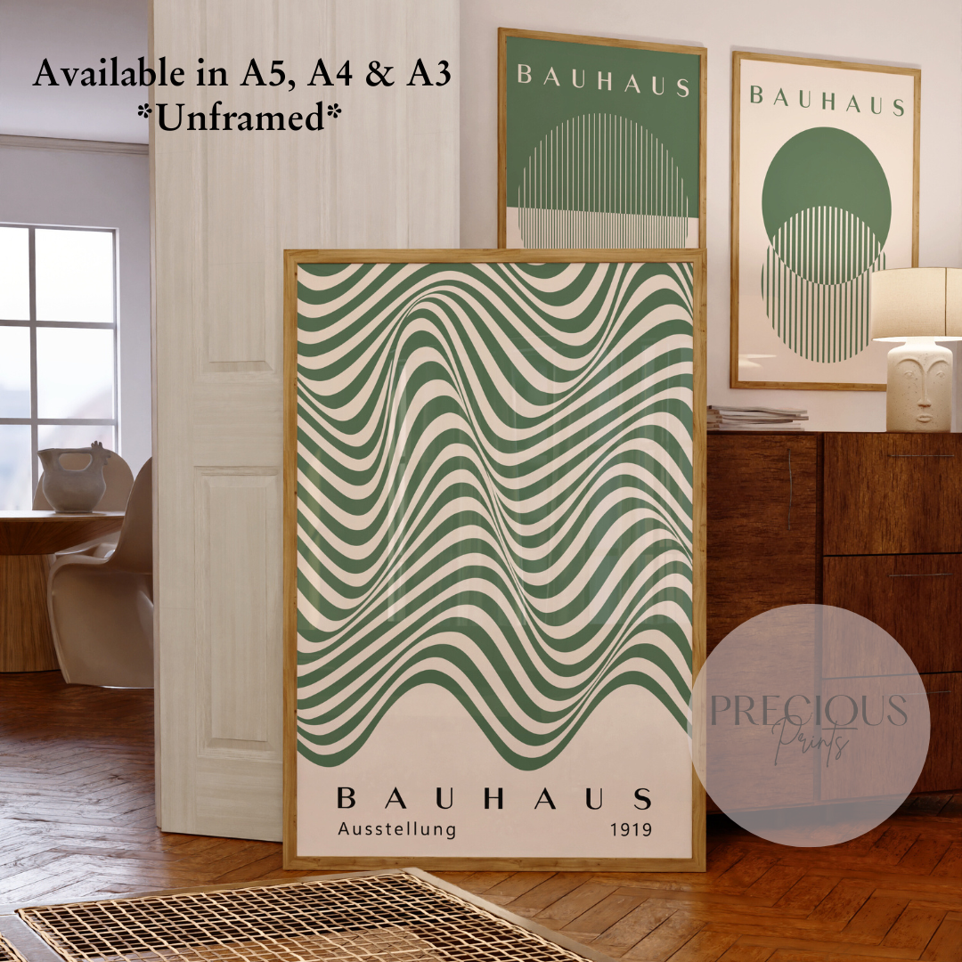 Set of 3 Bauhaus Prints A5 A4 A3 Art Exhibition Sage Green Poster