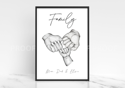 Fist Bump Personalised Print, Family, Godparents Christening  A5 A4 A3