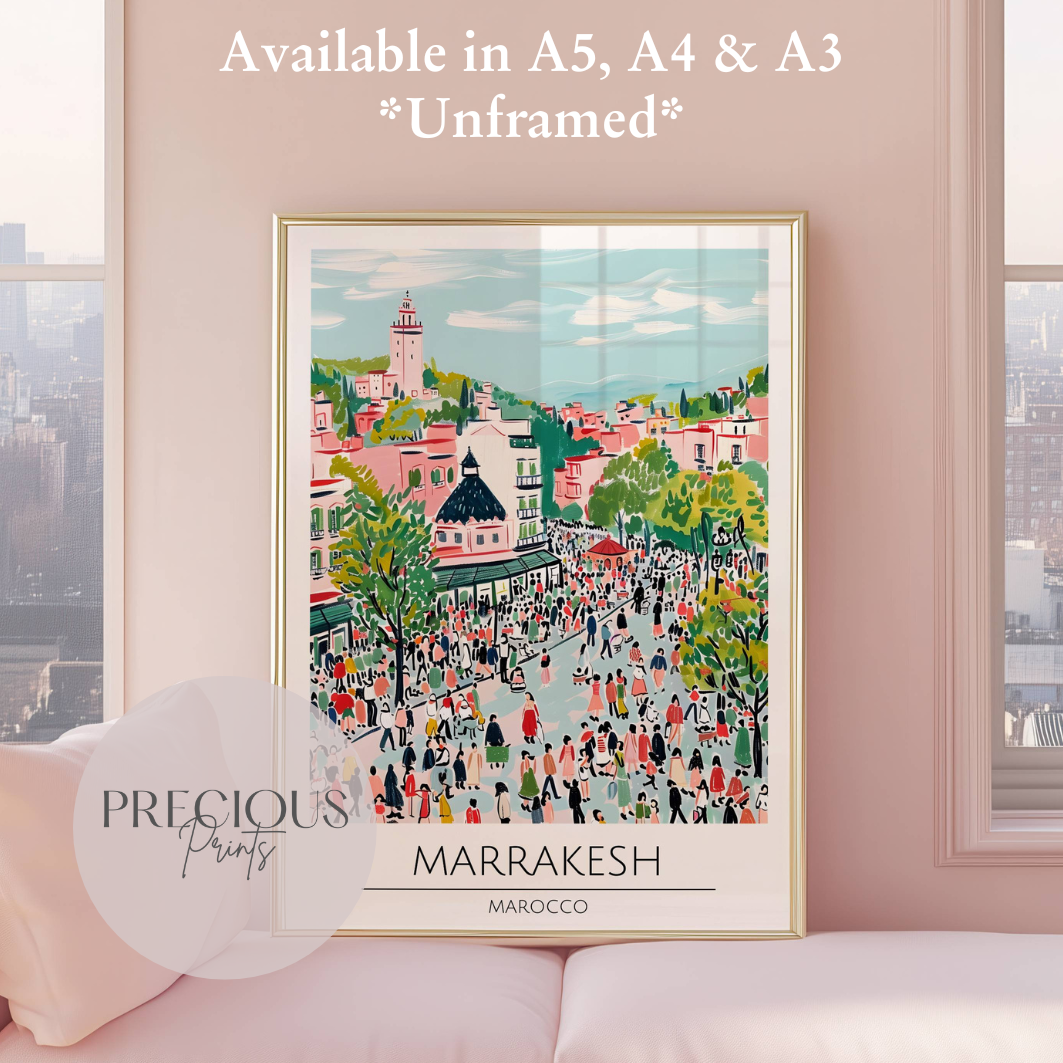 Marocco, Marrakesh Travel Print Poster / Vintage Wall Art / A5 A4 A3 / Unframed