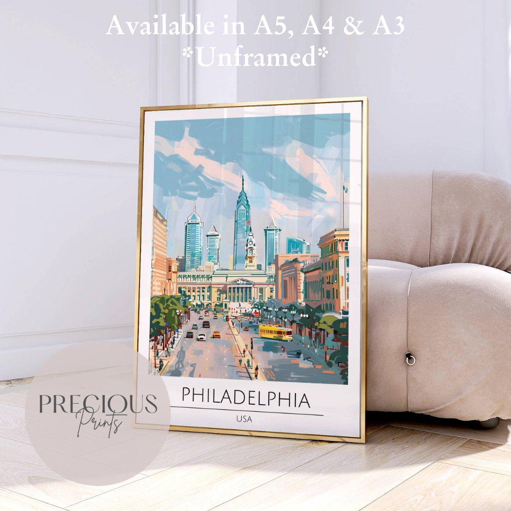 USA, Philadelphia Travel Print Poster / Vintage Wall Art / A5 A4 A3