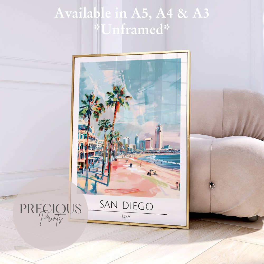USA, San Diego Travel Print Poster / Vintage Wall Art / A5 A4 A3