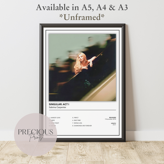 Sabrina Carpenter Singular: Act I Album Music Poster Print A5 A4 A3 Unframed