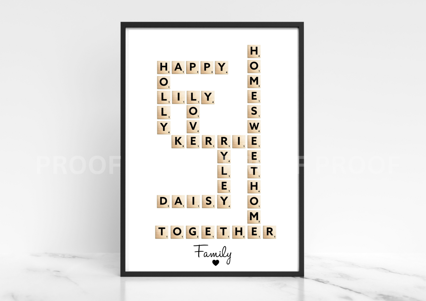 Personalised Scrabble Art Family Print Grandchildren Print Mothers Day A4 A3 A5