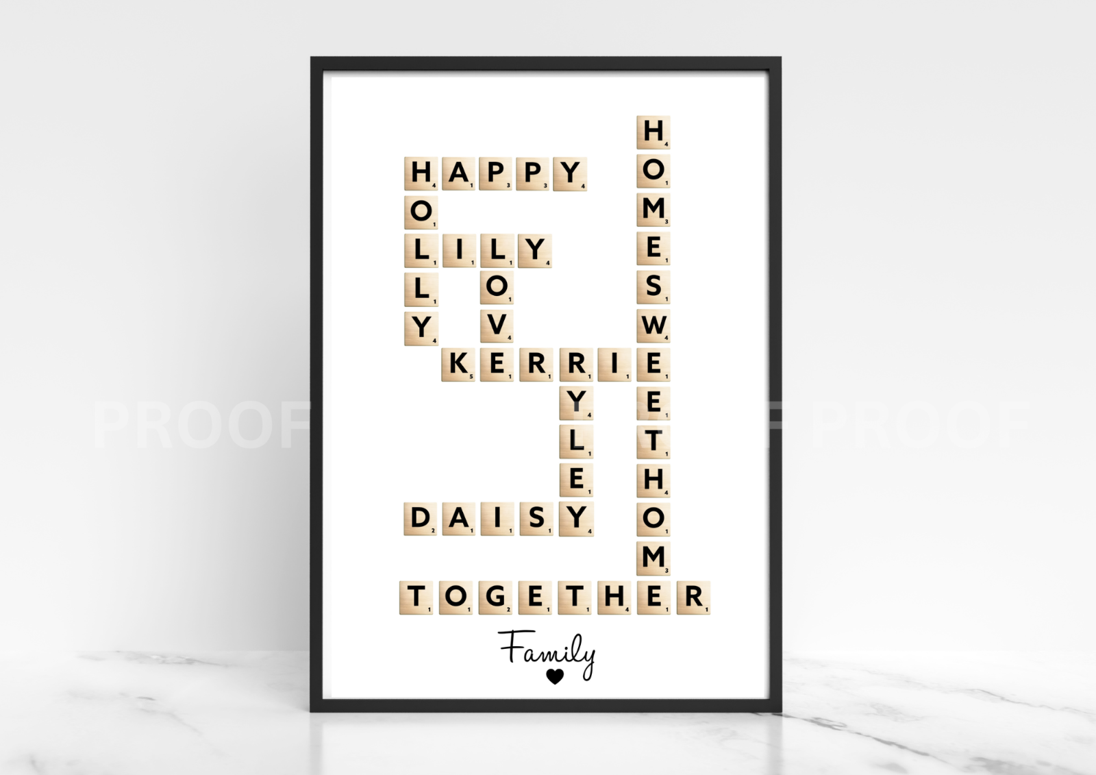 Personalised Scrabble Art Family Print Grandchildren Print Mothers Day A4 A3 A5
