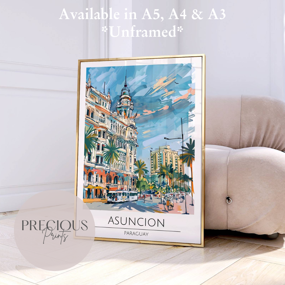 Paraguay, Asuncion Travel Print Poster / Vintage Wall Art / A5 A4 A3 / Unframed