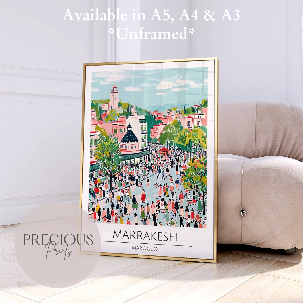 Marocco, Marrakesh Travel Print Poster / Vintage Wall Art / A5 A4 A3 / Unframed