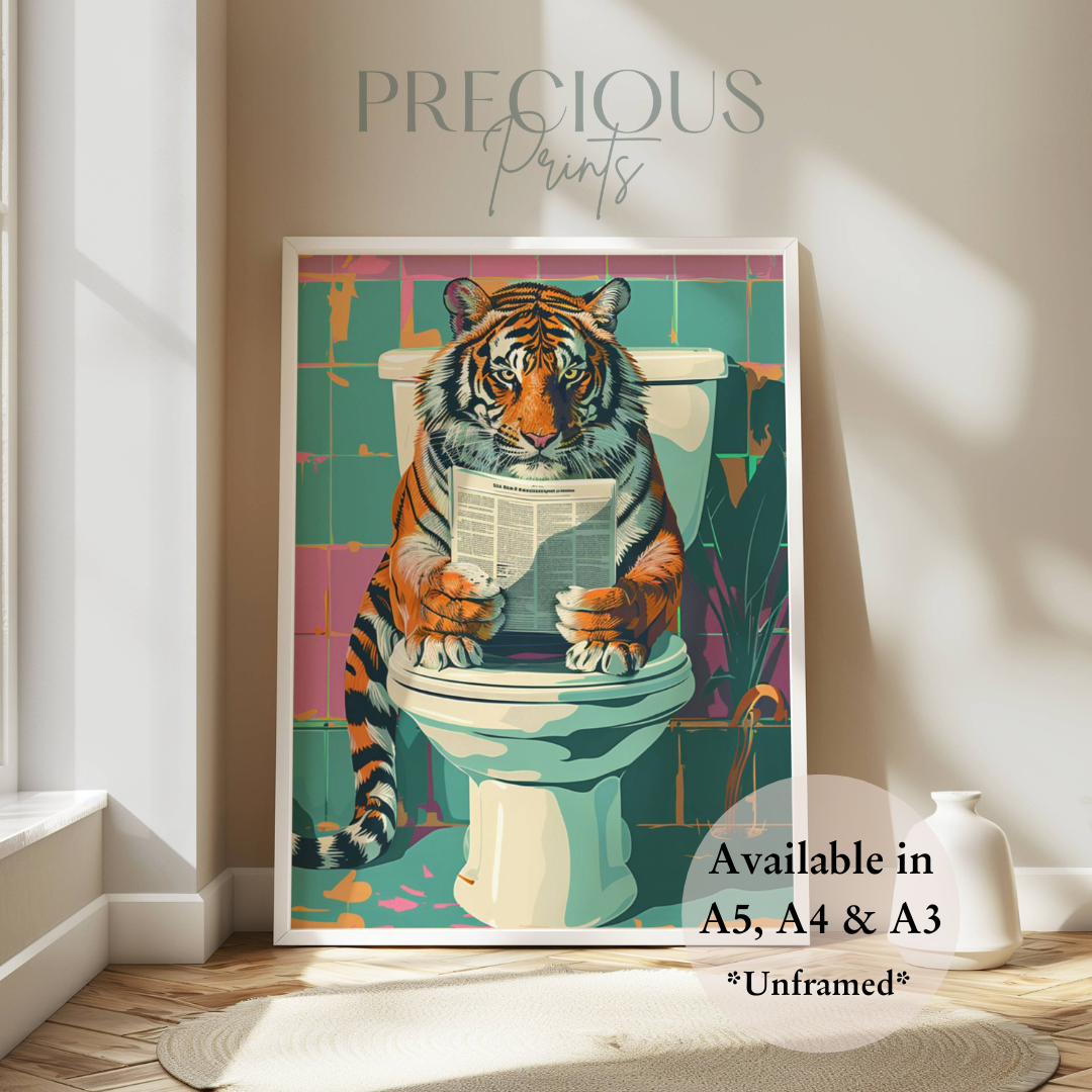 Tiger on Toilet Print / Funny Art Poster / Humour / Pop Art / Trendy A5 A4 A3