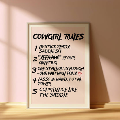 Preppy Cowgirl Rules Poster / Trendy Wall Art / Pink Girly Art print / A5 A4 A3