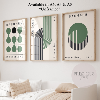Set of 3 Bauhaus Prints A5 A4 A3 Art Exhibition Sage Green Poster