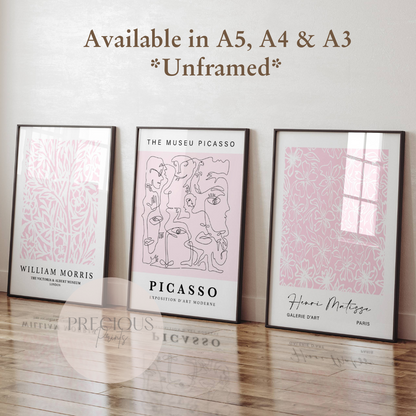 Set of 3 Pink Picasso / Matisse / William Morris Prints Art Gallery Decor