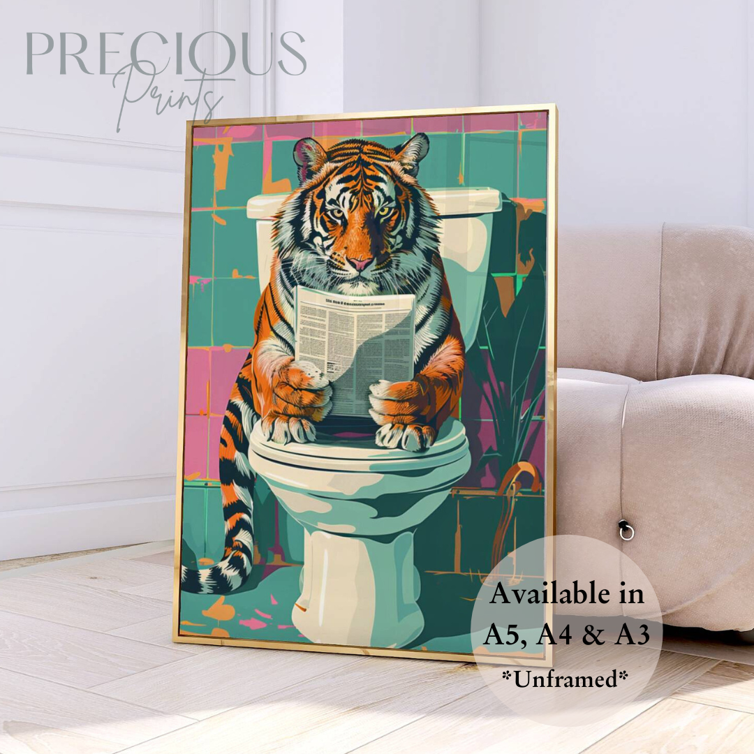 Tiger on Toilet Print / Funny Art Poster / Humour / Pop Art / Trendy A5 A4 A3
