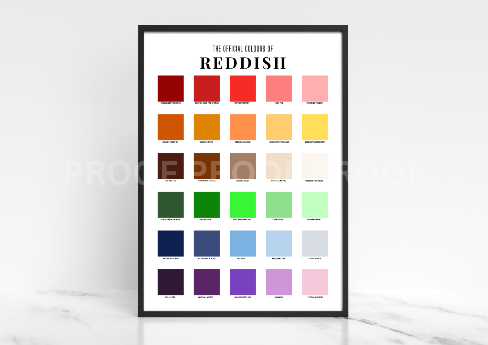 The Official Colours of Reddish Poster / A3 A4 A5 / Town Art Poster Gift