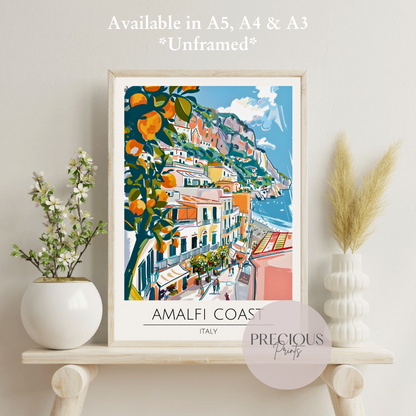Amalfi Coast - Italy Print Poster- Travel Poster - Vintage Wall Art