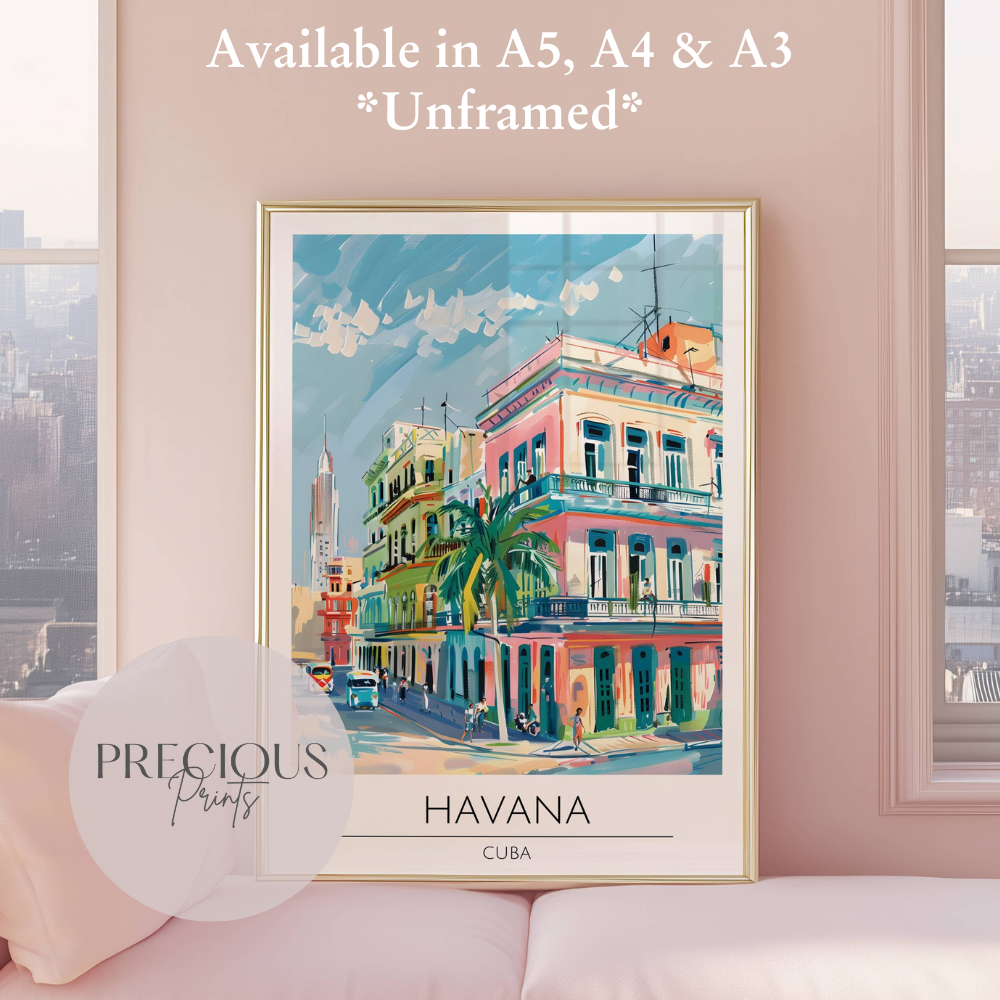 Cuba, Havana Travel Print Poster / Vintage Wall Art / A5 A4 A3 / Unframed